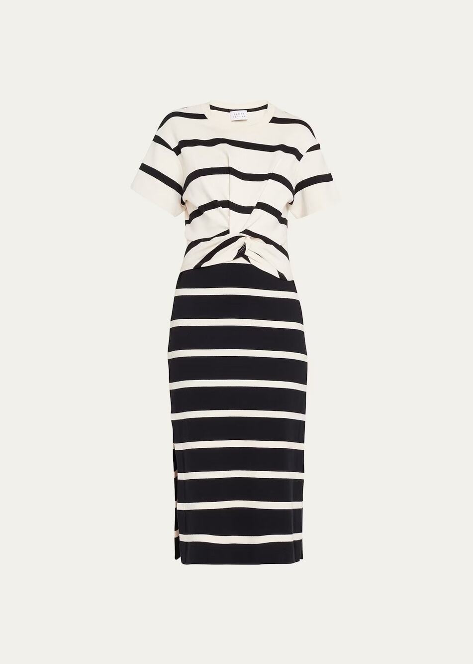 Tanya Taylor Willow Twist-Front Cotton-Blend Dress Striped Black White XXS